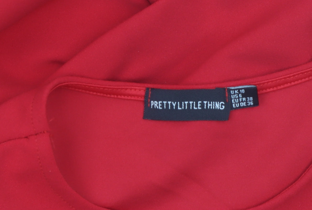 PrettyLittleThing Women’s Red Midi Bodycon Dress Size 10 Long Sleeve