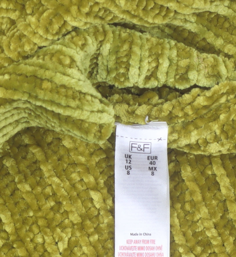 F&F Women Green Sleeveless Roll Neck Chunky Knit Jumper Size 12