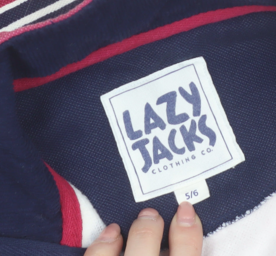 Additional view of Lazy Jacks boys’ red striped 5-6 years 1/2 zip cotton sweatshirt