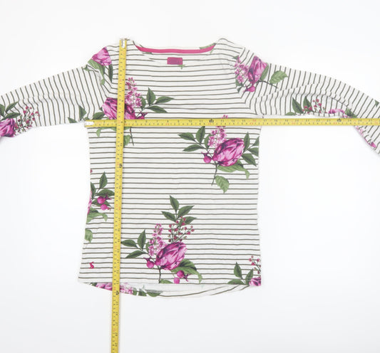 Joules Women’s White Floral Striped Long Sleeve Cotton T-Shirt Size 8