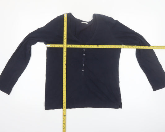 Hush Womens Blue Long Sleeve V-Neck Button-Up Top XS
