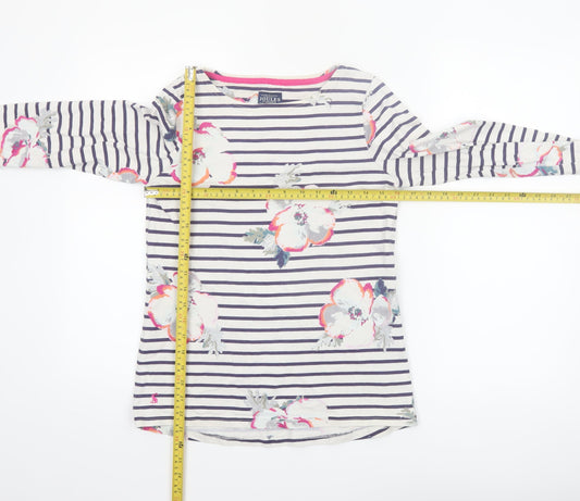 Joules Women's Multicoloured Floral Striped 3/4 Sleeve Cotton Top Size 10