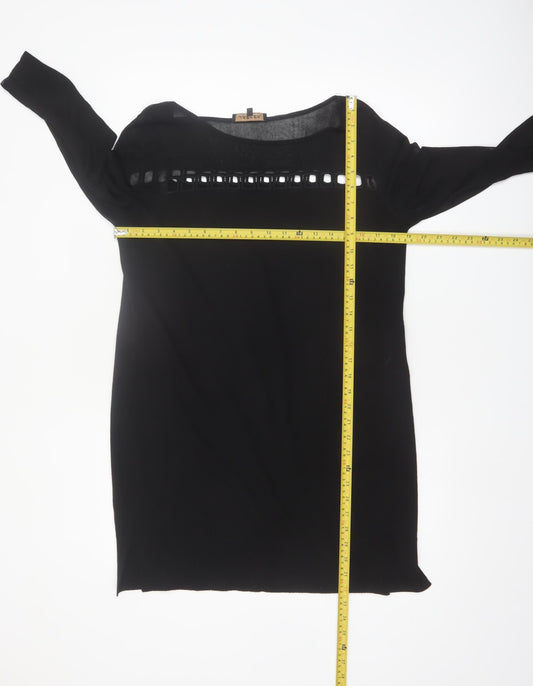 Jaeger Womens Black Wool Blend Tunic Blouse L 3/4 Sleeve