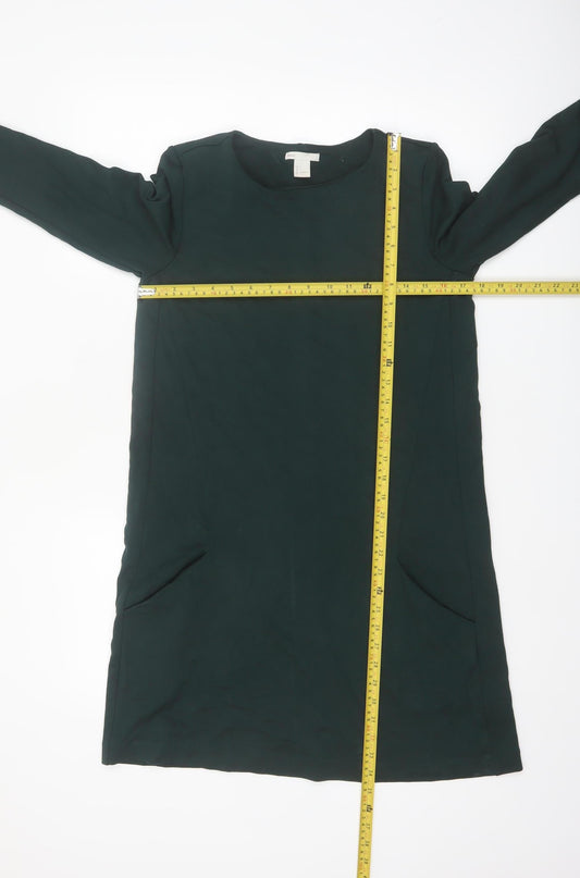 H&M Women Green Size 8 Shift Knee Length Long Sleeve Dress