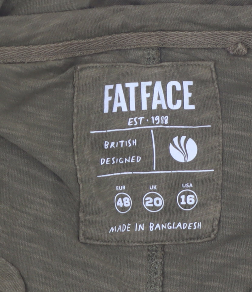 FatFace Women's Green Henley 3/4 Sleeve Organic Cotton Top UK 20