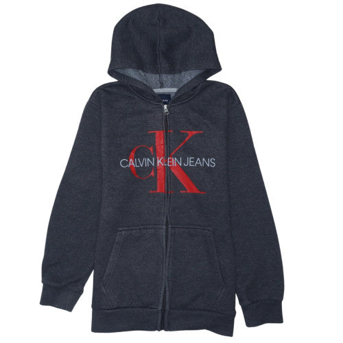 Additional front view of Calvin Klein Jeans Teens Grey Full Zip Logo Hoodie 14 Plus