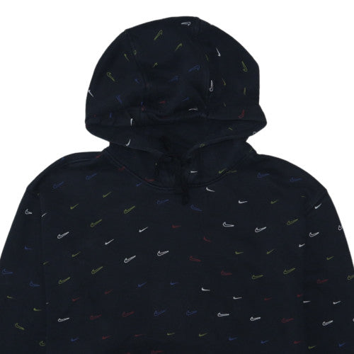 Nike Mens Black Pullover Hoodie L Logo Print Fleece Sweatshirt