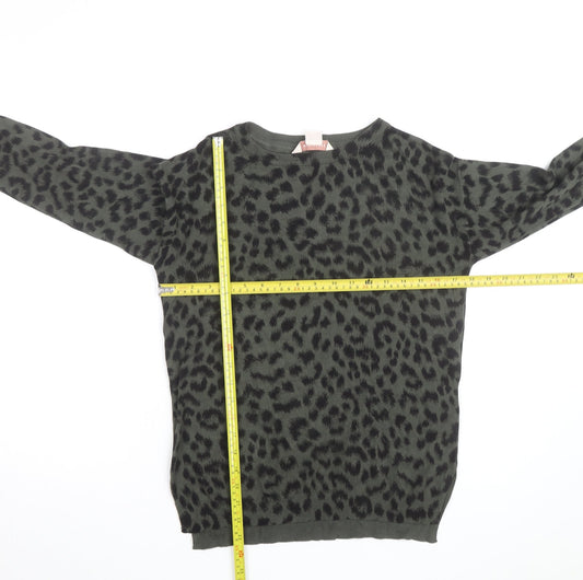 Mauvette Women's Green Leopard Print Viscose Jumper Size 8