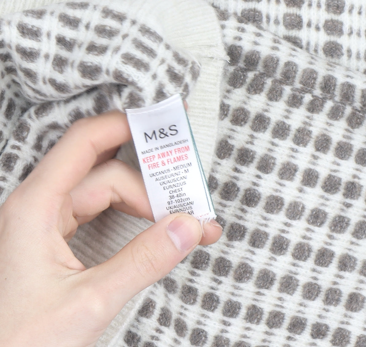 Marks and Spencer Women's Grey Check Knit Crew Neck Jumper M