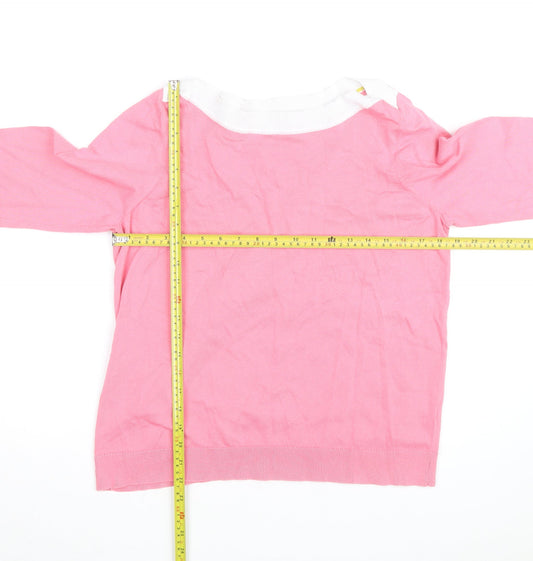 Boden Women Pink 3/4 Sleeve Boat Neck Knit Cotton Blend Top Size L