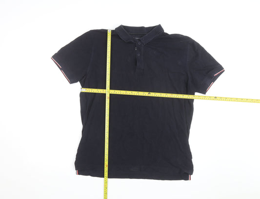 Tommy Hilfiger Men's Black Regular Fit Polo Shirt Size L Organic Cotton