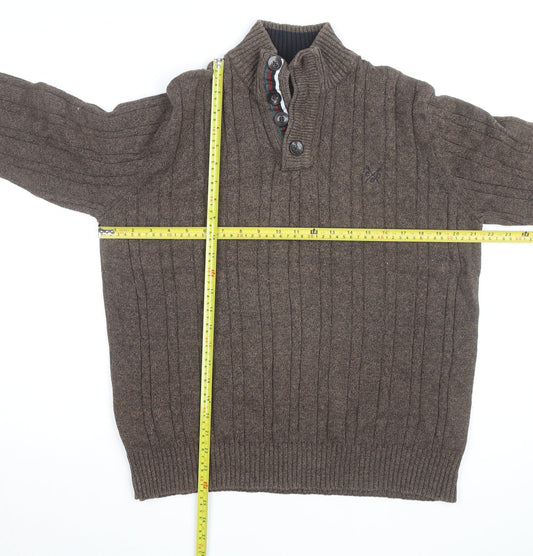 Crew Clothing Co Men’s Brown Cotton Cable-Knit Henley Jumper Large