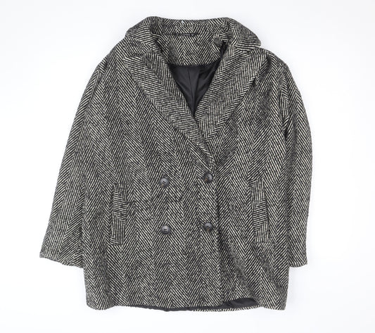 Additional front view of Dunnes Women's Grey Herringbone Wool Blend Pea Coat, size 12