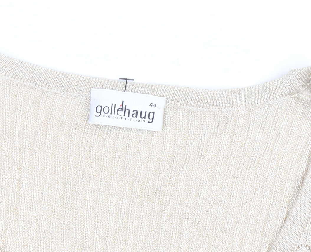 Gollehaug Women Beige Knit Short Sleeve V-Neck Blouse Size 16