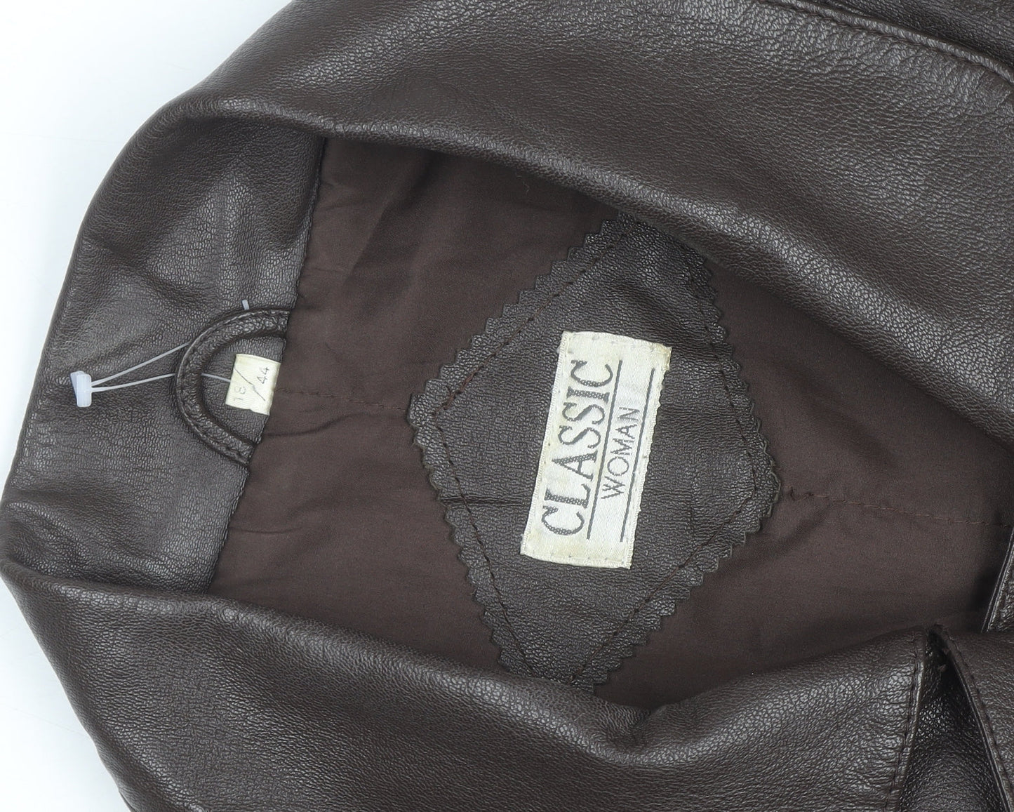 Classic Woman Brown Leather Long Coat Size 16 Lined Button Front