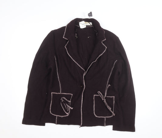 Additional front view of Roman Originals Women Brown Wool Collared Knit Cardigan M