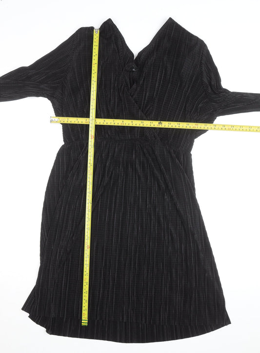 Boohoo Women’s Black Velour Wrap Dress Size 16 Long Sleeve