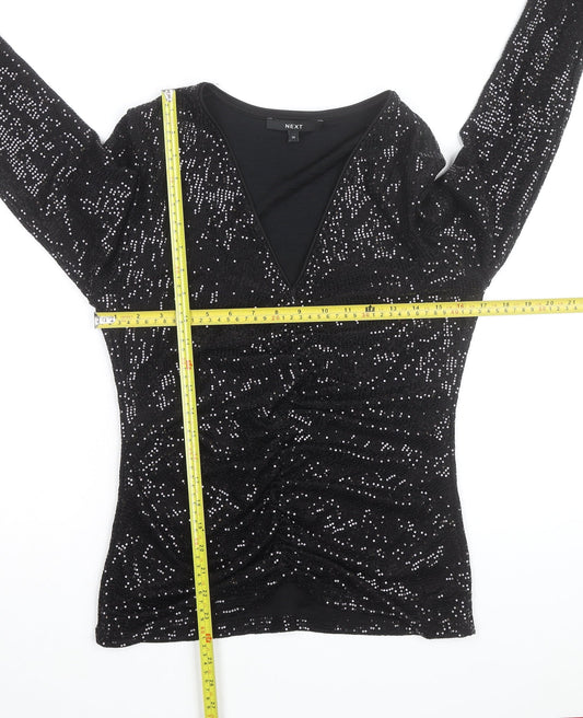 Next Women’s Black Sequin V-Neck Long Sleeve Party Blouse Size 14