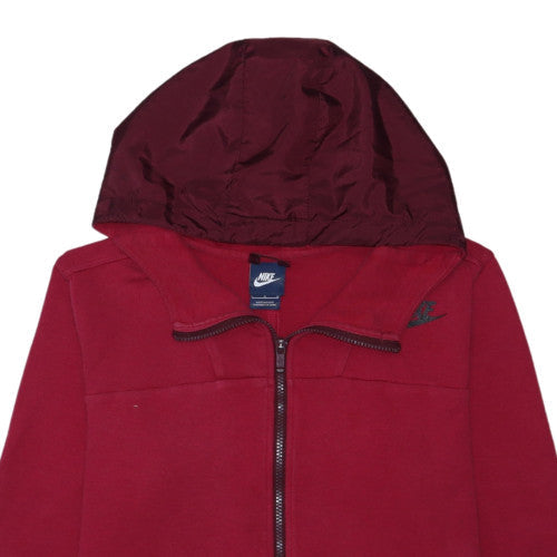 Nike Women Red Full Zip Hoodie L Cotton Blend Casual