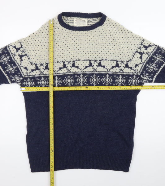 White Stuff Men's Blue Fair Isle Wool Pullover Jumper XL