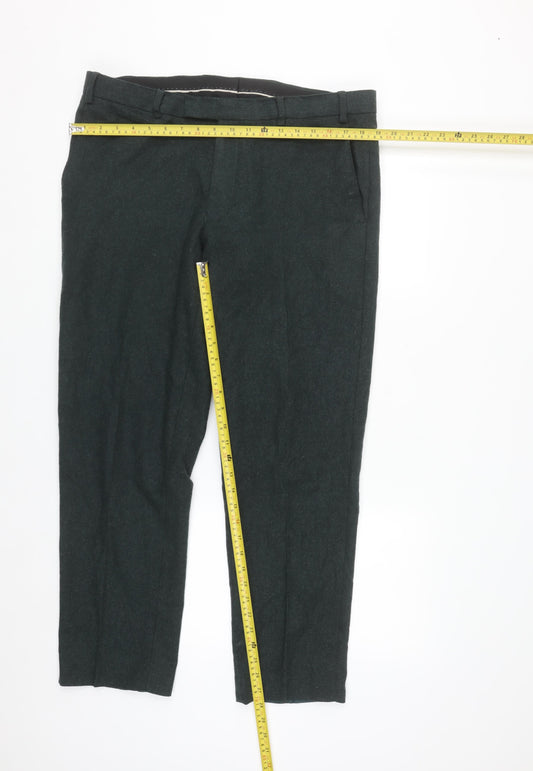 Marks and Spencer Men's Green Wool Blend Tailored Dress Trousers 36S