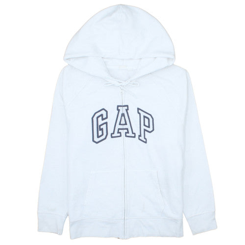 Gap Women White Full Zip Hoodie Size L Cotton Blend Logo Style