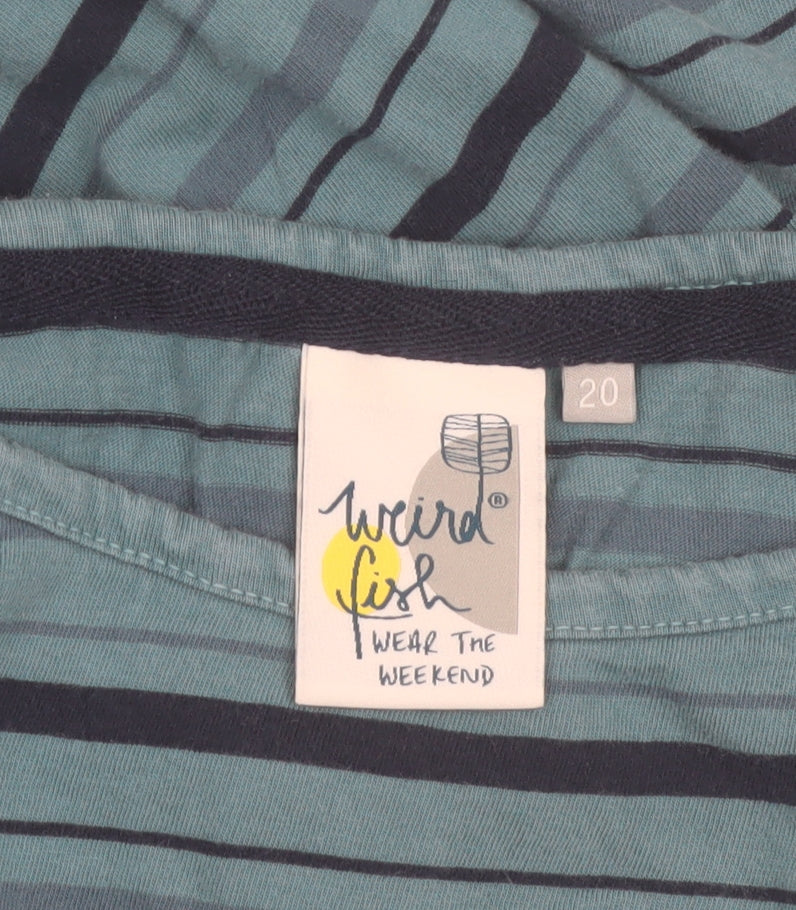 Weird Fish Women's Blue Striped Long Sleeve Boat Neck Cotton T-Shirt Size 20