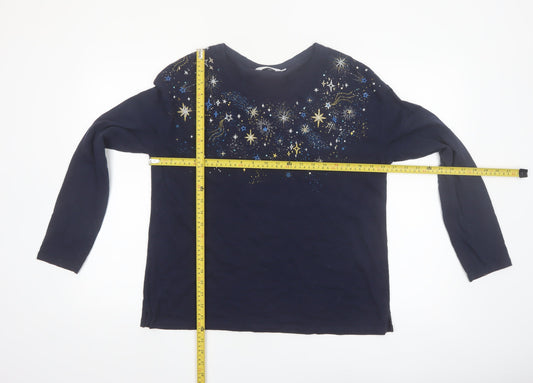 ISLE Women's Blue Star Embellished Long Sleeve Cotton T-Shirt Size 14