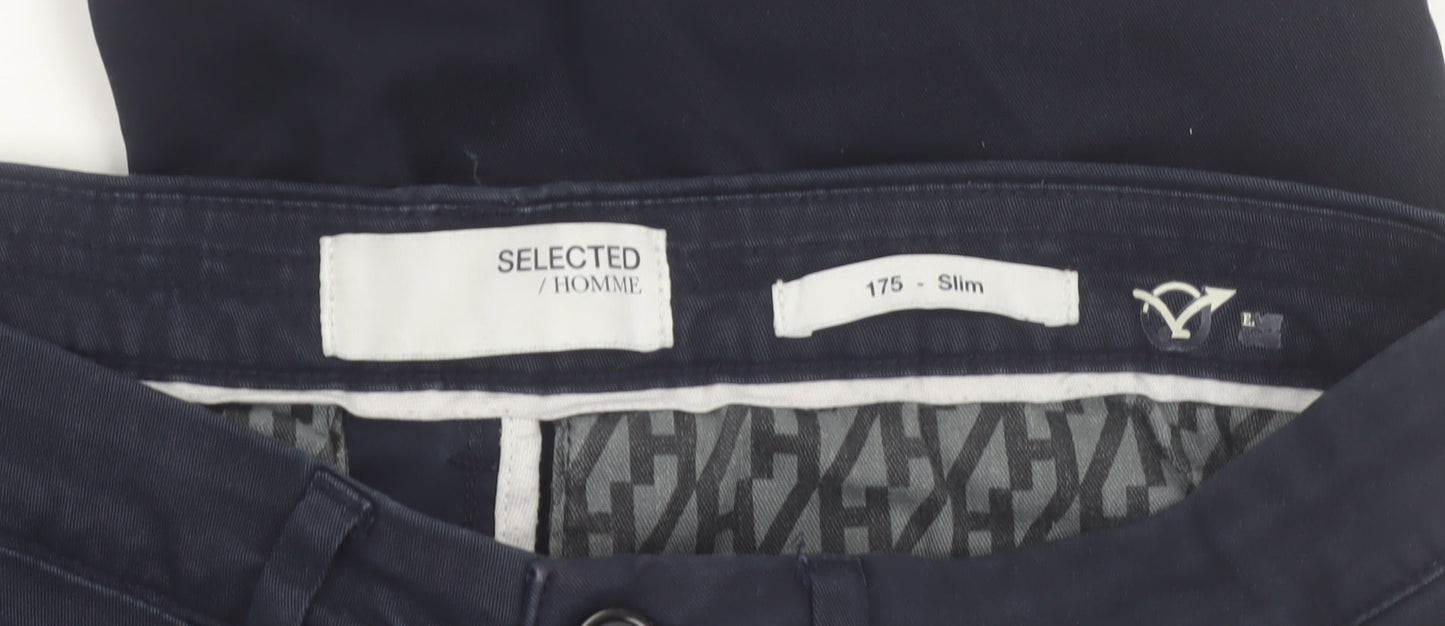 SELECTED HOMME Men's Blue Slim Fit Chino Trousers Size M
