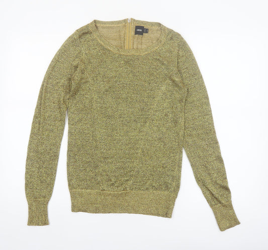 Additional front view of ASOS Women Gold Metallic Knit Jumper, size 12, Round Neck Long Sleeve