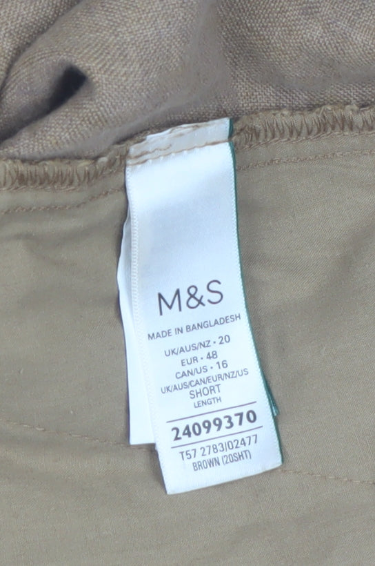 Marks and Spencer Women Brown Linen Cargo Trousers Size 20 Short