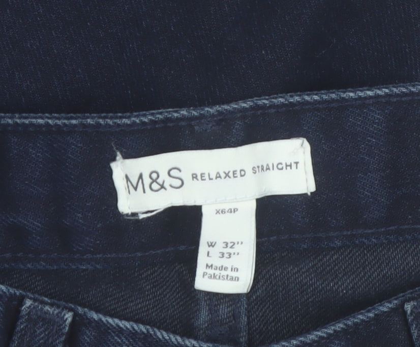 Marks and Spencer Men's Blue Relaxed Straight Jeans W32 L33