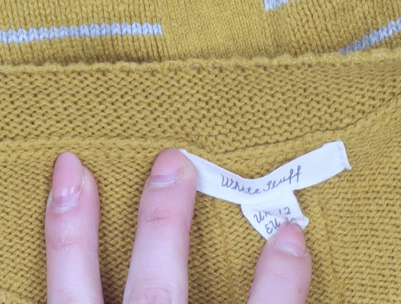 White Stuff Women's Yellow Striped Long Sleeve Cotton Cardigan Size 12