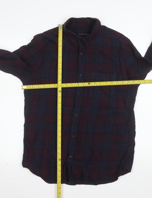 River Island Men's Multicoloured Plaid Cotton Long Sleeve Shirt M