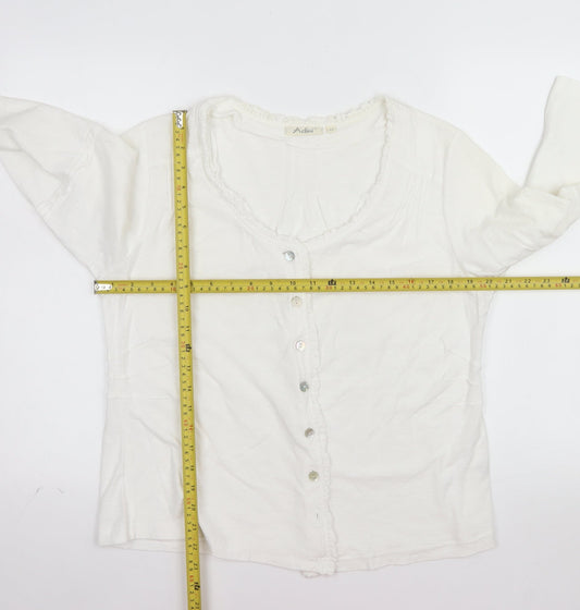 Adini Women’s White Cotton Long Sleeve Button Blouse L