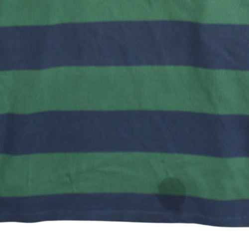 Marks and Spencer Mens Green Striped Long Sleeve Rugby Polo Shirt L