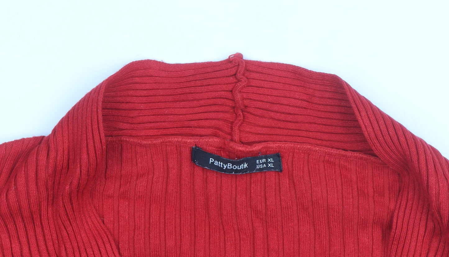 PattyBoutik Women's Red Long Sleeve Wrap Knit Blouse Size 14