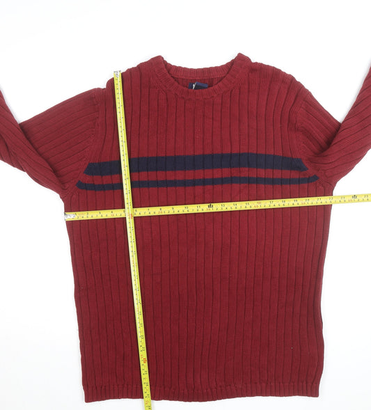 Togo Mens Red Cotton Rib Knit Crew Neck Pullover Jumper L