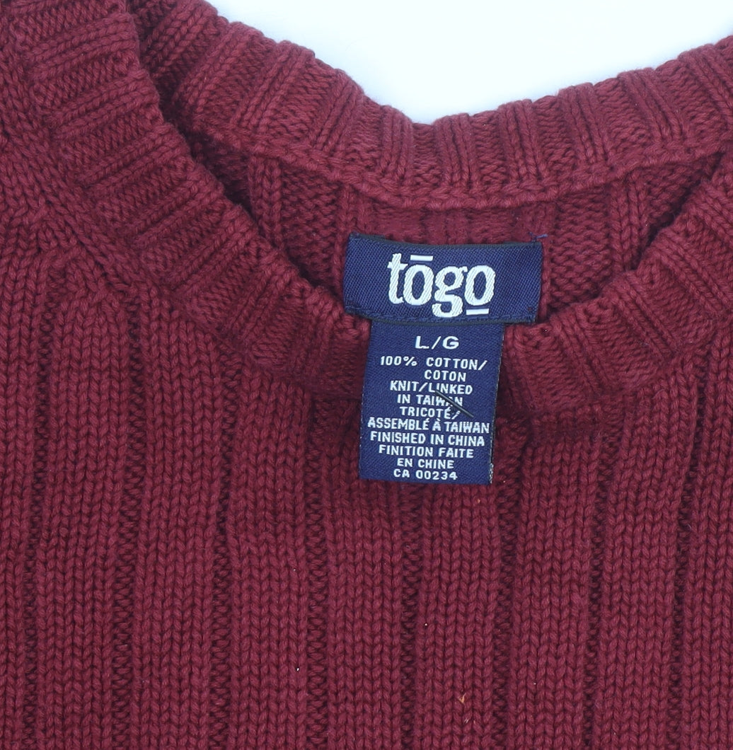 Togo Mens Red Cotton Rib Knit Crew Neck Pullover Jumper L