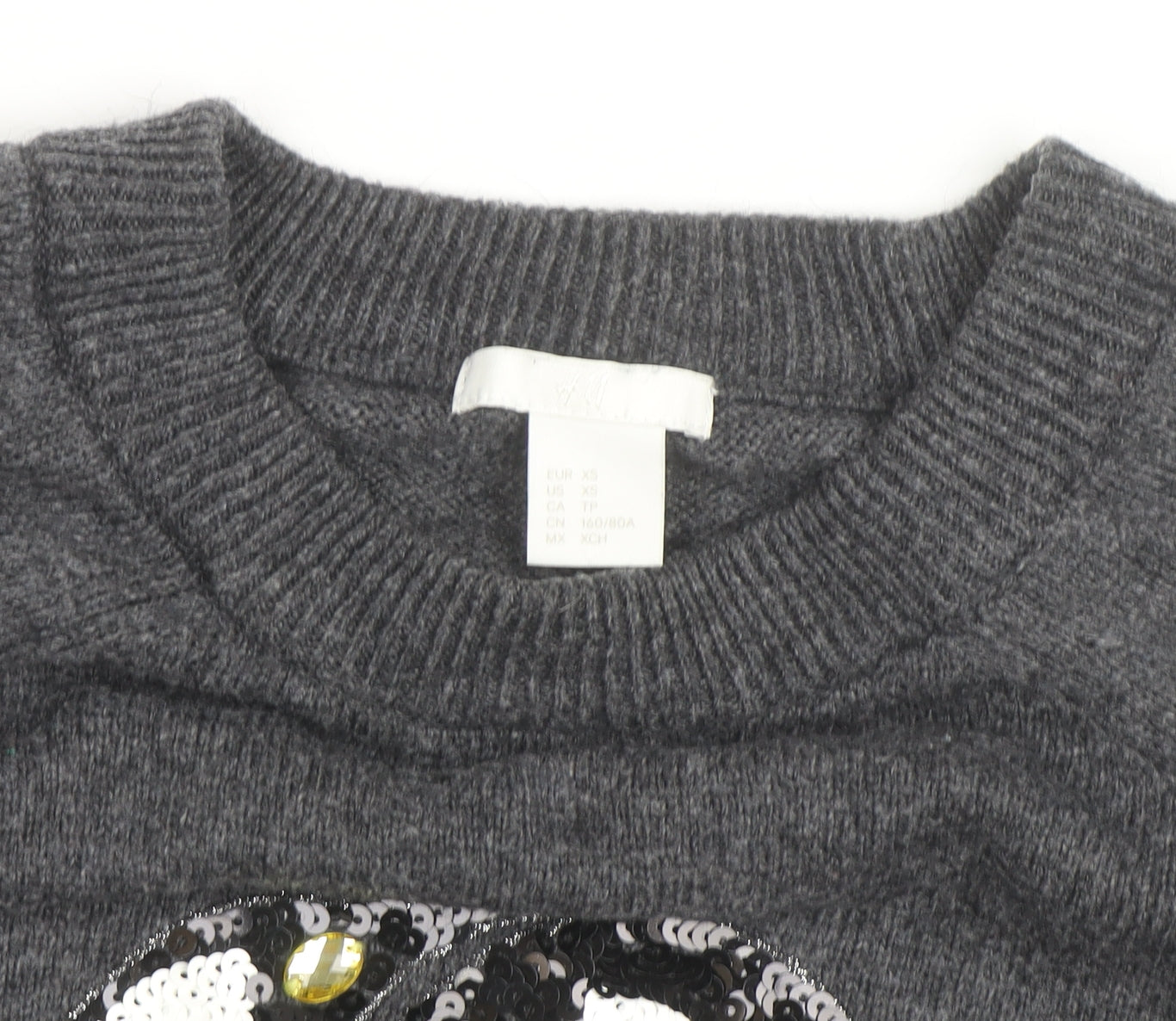 H&M Women Grey Sequin Penguin Pullover Jumper XS Casual Winter