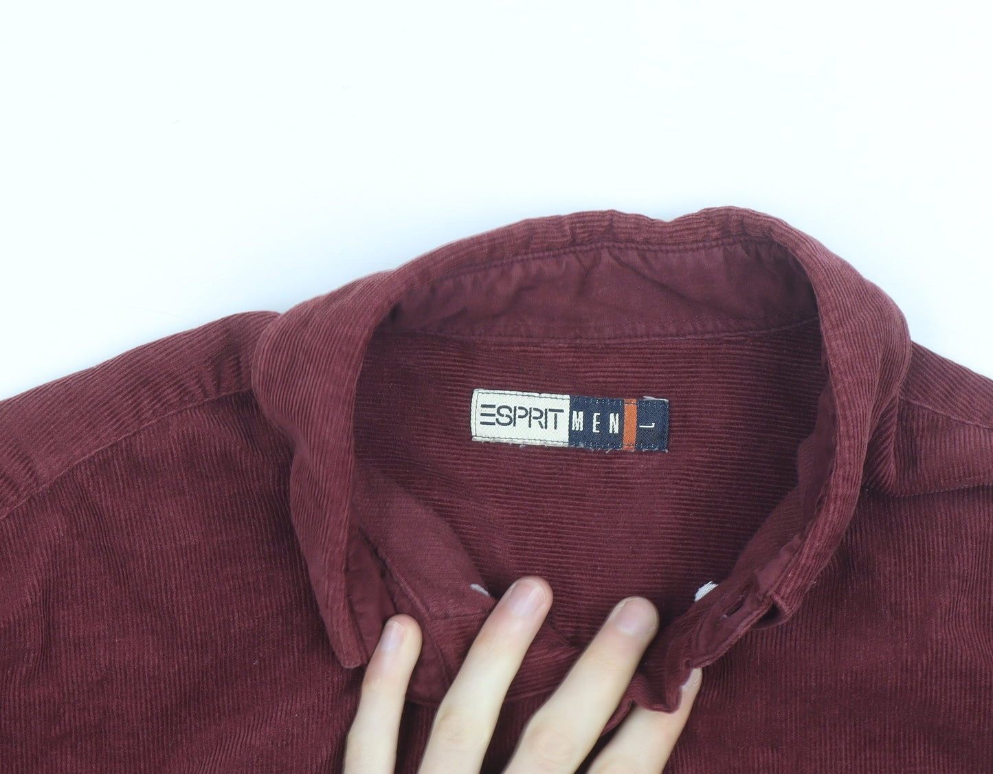 Esprit Men Red Corduroy Button-Up Long Sleeve Shirt L