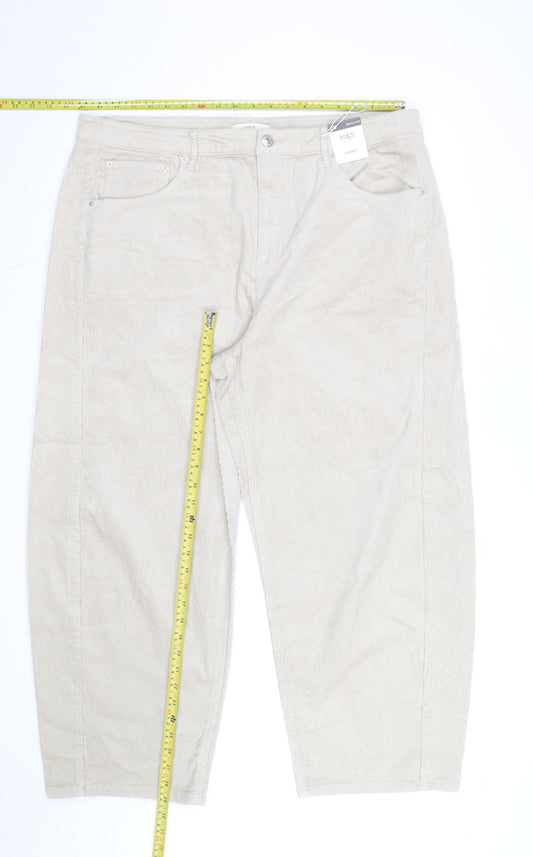 Marks and Spencer Womens Beige Corduroy Cargo Trousers Size 20 Regular
