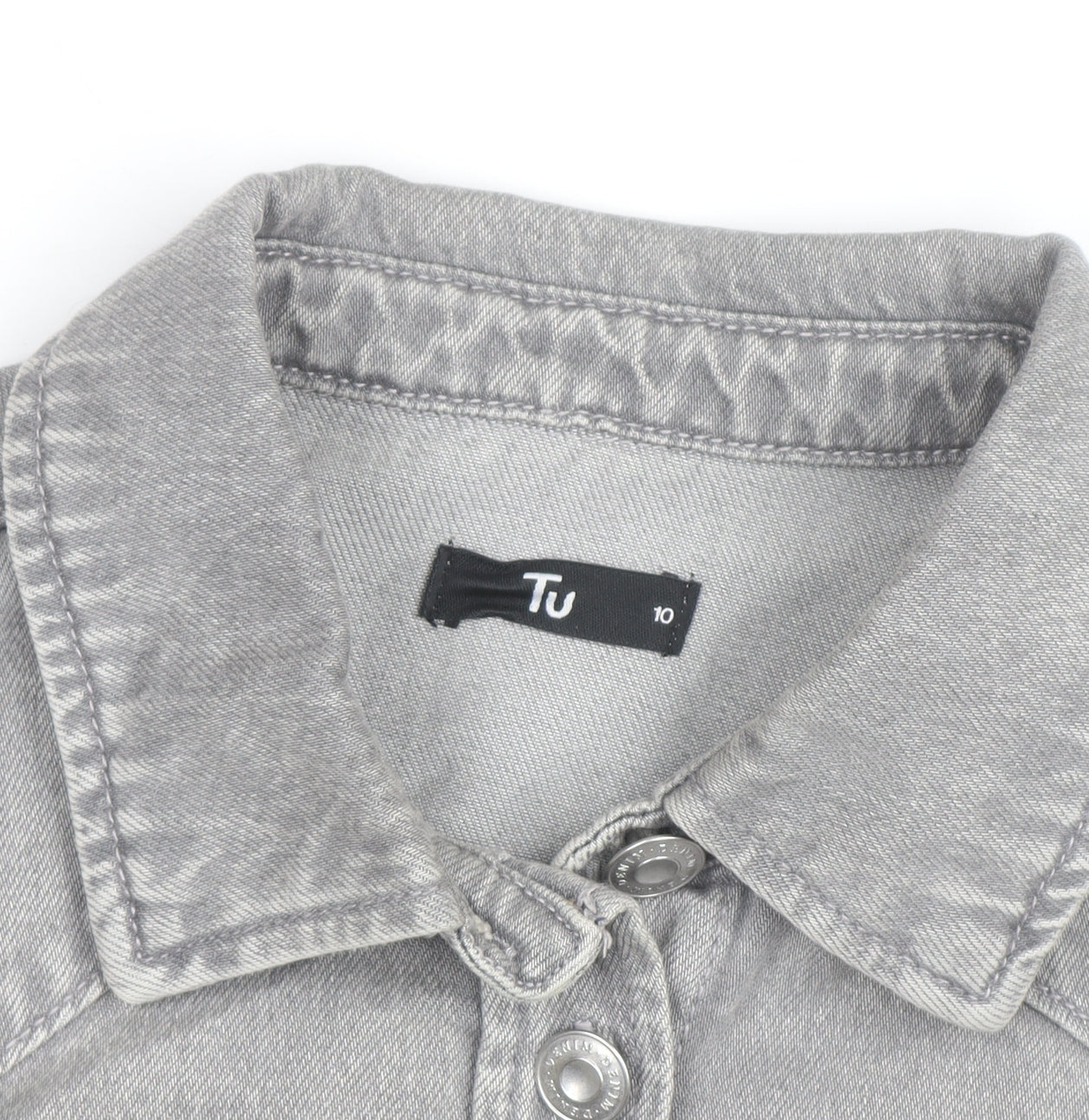 Tu Women Grey Denim Shirt Jacket Size 10 Button Casual