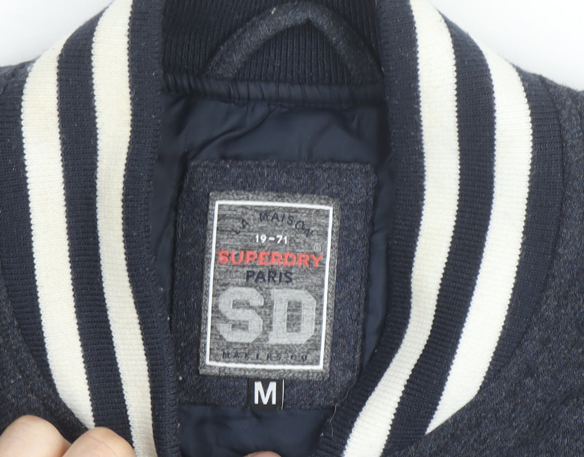 Superdry Mens Navy Wool Blend Varsity Bomber Jacket Size M