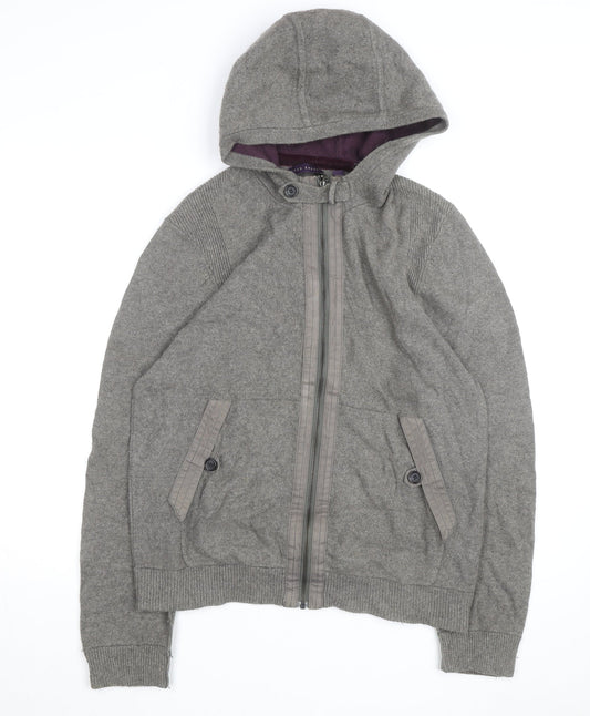 Ted Baker Women Grey Wool Blend Hooded Full Zip Jumper Size M