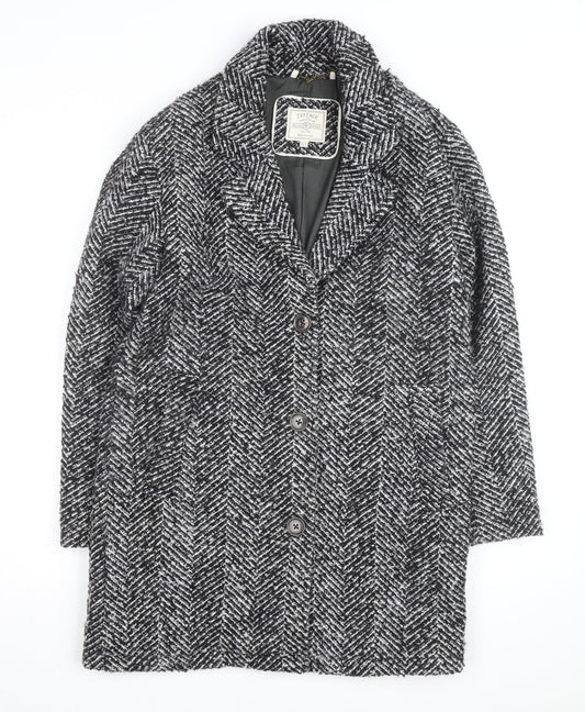 Fat Face Women’s Black Herringbone Wool Blend Mid-Length Coat Size 8