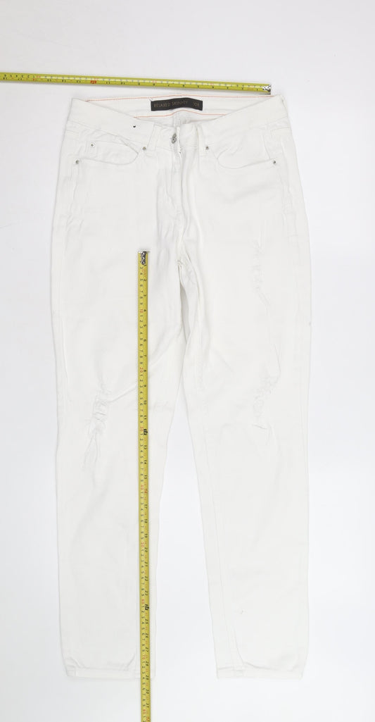 Next Women’s White Relaxed Skinny Jeans Size 10R Distressed Denim