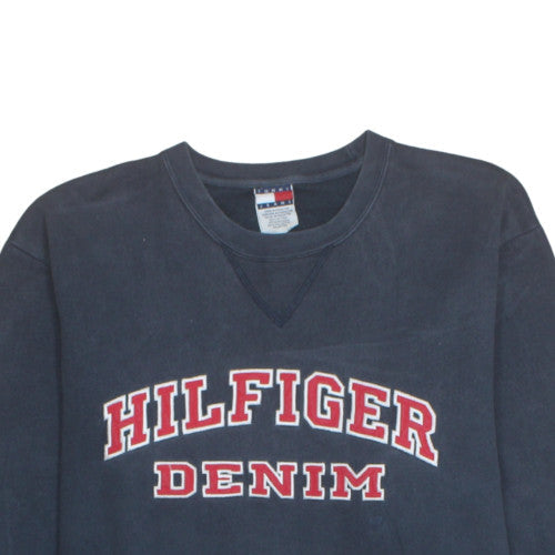 Tommy Jeans Men Blue Crew Neck Pullover Sweatshirt L Classic Logo