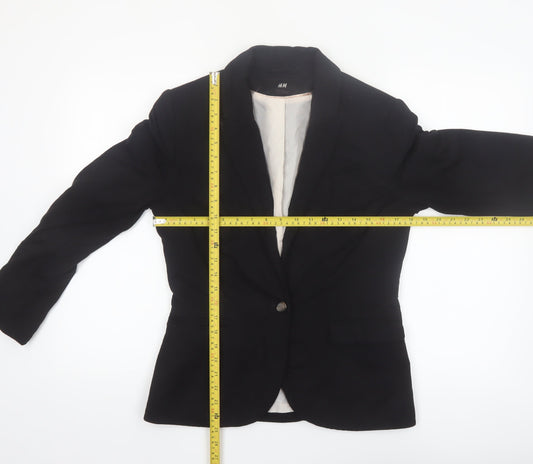 H&M Women Black Tailored Notch Lapel One-Button Blazer UK 12