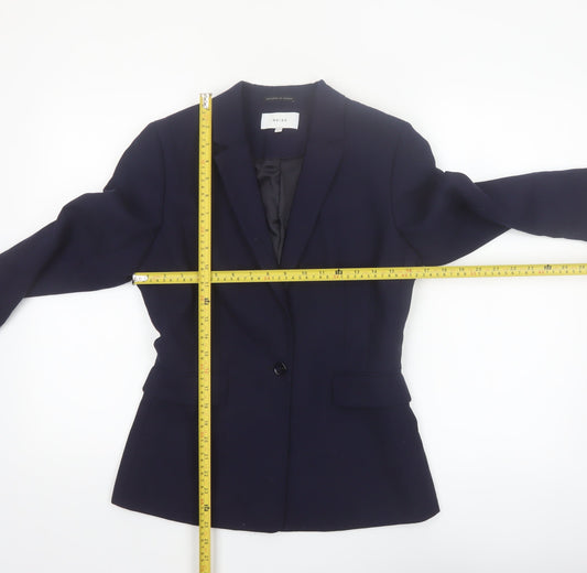 Reiss Women Blue Wool Blend Tailored One-Button Blazer UK 10